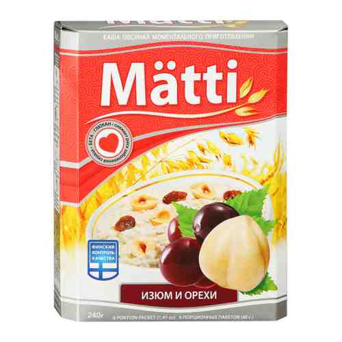 Каша овсяная Matti Изюм и орехи быстрого приготовления 6 пакетиков по 40 г арт. 3453394