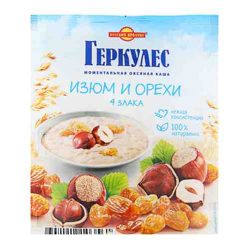 Каша овсяная Русский продукт Геркулес 4 злака с изюмом и орехами быстрого приготовления 40 г арт. 3379646