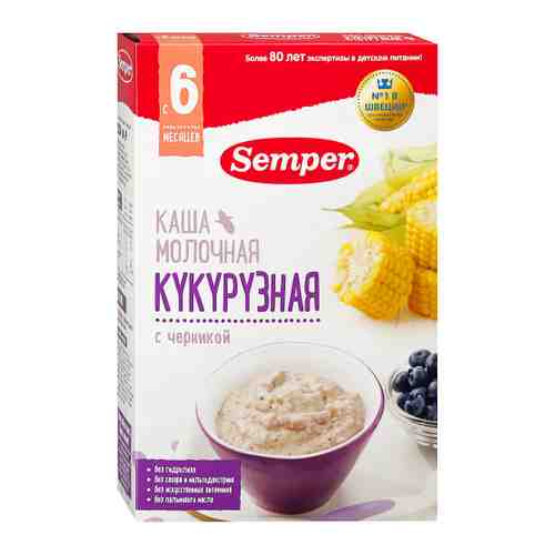 Каша Semper кукурузная молочная быстрорастворимая черника c 6 месяцев 180 г арт. 3426795