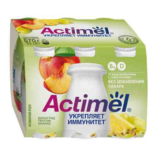 Кисломолочный напиток Actimel виноград персик ананас без сахара 2.2% 100 г арт. 3407090