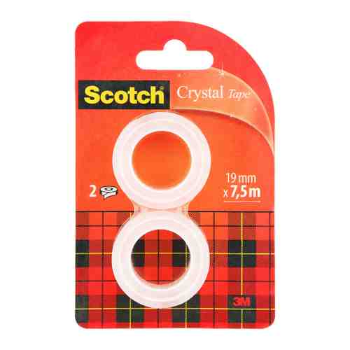 Клейкая лента Scotch канцелярская прозрачная 19 мм (7.5 метра, 2 штуки) арт. 3355451