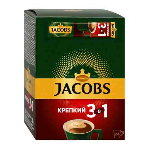 Напиток Jacobs Крепкий кофейный порционный растворимый 3 в 1 24 штуки по 12 г арт. 3414980