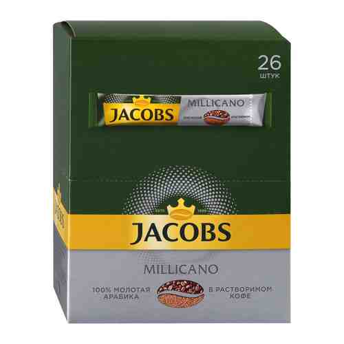 Кофе Jacobs Milicano молотый в растворимом 26 стиков по 1.8 г арт. 3425385