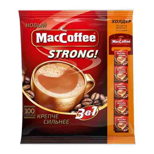 Напиток MacCoffee Strong кофейный порционный растворимый 3 в 1 100 пакетиков по 16 г арт. 3299047