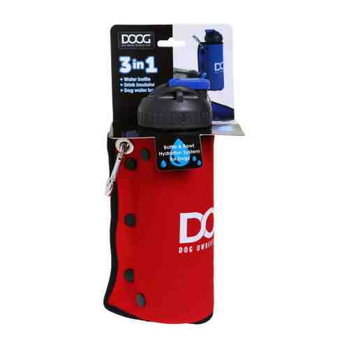 Комплект дорожный Doog бутылка 600 мл и миска красная для собак арт. 3422317