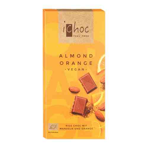 Шоколад iChoc Organic веганский на рисовом молоке с дробленным миндалем и апельсином 80 г арт. 3381412