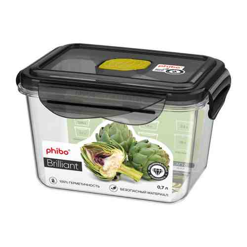 Контейнер пищевой Phibo Brilliant прямоугольный герметичный с клапаном черный 700 мл арт. 3435072
