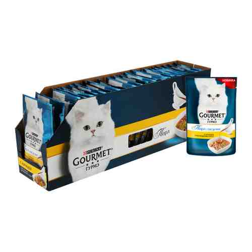 Корм Gourmet Perle Соус Делюкс для взрослых кошек курица 24*85г арт. 3369163