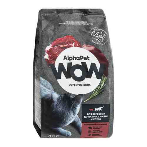 Корм сухой AlphaPet Wow Superpremium c говядиной и печенью для взрослых домашних кошек и котов 750 г арт. 3520147