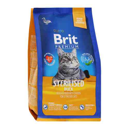 Корм сухой Brit Premium Cat Duck & Chicken для взрослых стерилизованных кошек с уткой и курицей 800 г арт. 3516736