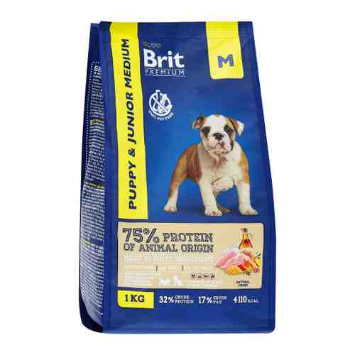 Корм сухой Brit Premium Dog Puppy and Junior Medium с курицей для щенков и молодых собак 1 кг арт. 3518989