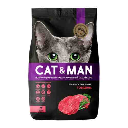 Корм сухой Cat&Man полнорационный с говядиной для взрослых кошек 350 г арт. 3477027