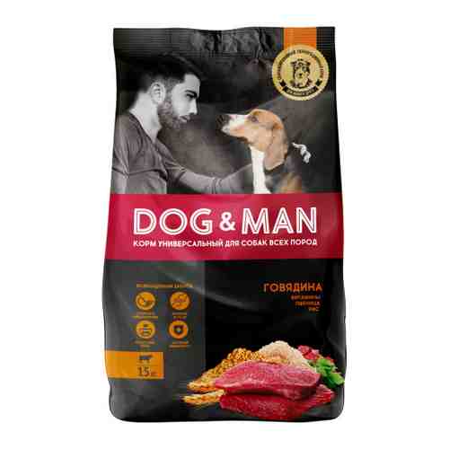 Корм сухой Dog&Man полнорационный с говядиной универсальный для собак всех пород 15 кг арт. 3477007