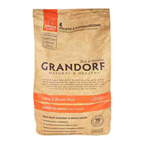 Корм сухой Grandorf полнорационный с ягненком и рисом для юниоров с 4 месяцев беременных или кормящих собак 12 кг арт. 3394131
