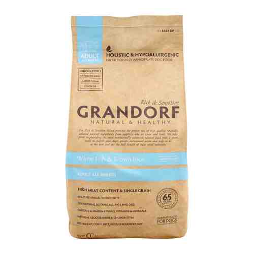 Корм сухой Grandorf с белой рыбой и бурым рисом для взрослых собак всех пород 1 кг арт. 3394139