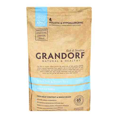 Корм сухой Grandorf с белой рыбой и бурым рисом для взрослых собак всех пород 12 кг арт. 3394142