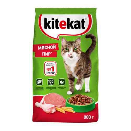 Корм сухой Kitekat Мясной пир для взрослых кошек 800 г арт. 3325388