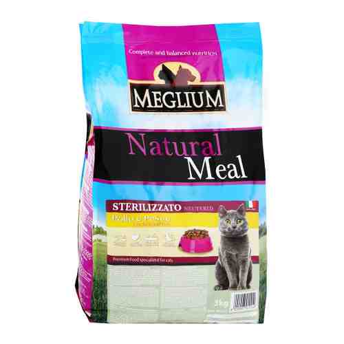 Корм сухой Meglium Neutered с рыбой и курицей для стерилизованных кошек 3 кг арт. 3381647