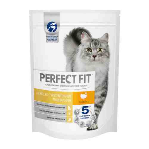 Корм сухой Perfect Fit Sensitive полнорационный с индейкой при чувствительном пищеварении для взрослых кошек 190 г арт. 3369467