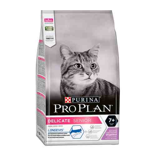 Корм сухой Pro Plan Delicate Senior с индейкой при чувствительном пищеварении для взрослых кошек старше 7 лет 1.5 кг арт. 3383677