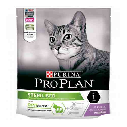 Корм сухой Pro Plan с индейкой для стерилизованных кошек 400 г арт. 3369196