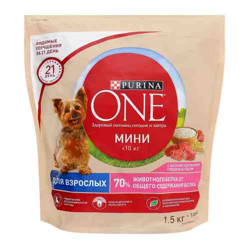 Корм сухой Purina One с высоким содержанием говядины и рисом для взрослых собак мелких и карликовых пород 1.5 кг арт. 3520197