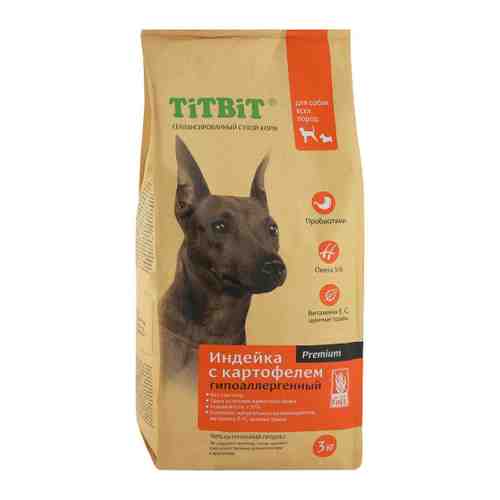 Корм сухой Titbit гипоаллергенный с индейкой и картофелем для собак всех пород 3 кг арт. 3402312