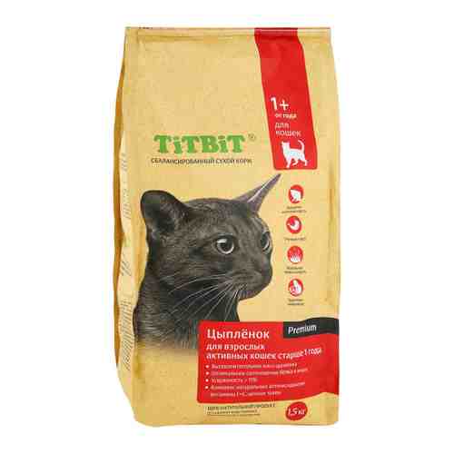 Корм сухой Titbit с мясом цыпленка для взрослых активных кошек от 1 до 7 лет 1.5 кг арт. 3402313