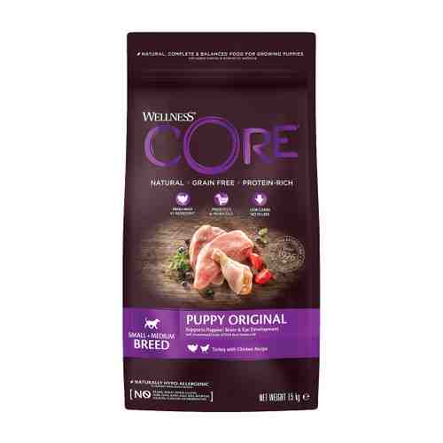 Корм сухой Wellness Core из индейки с курицей для щенков мелких и средних пород 1.5 кг арт. 3421237