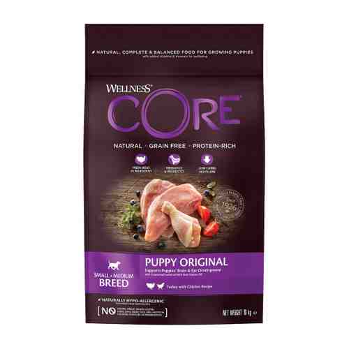Корм сухой Wellness Core из индейки с курицей для щенков мелких и средних пород 10 кг арт. 3421238