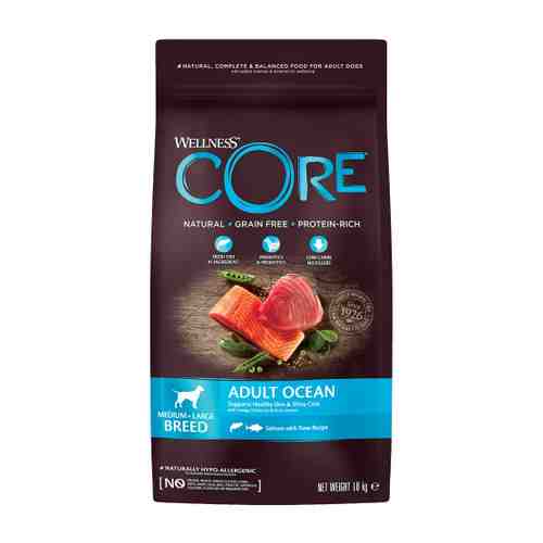 Корм сухой Wellness Core из лосося с тунцом для взрослых собак средних и крупных пород 1.8 кг арт. 3421252