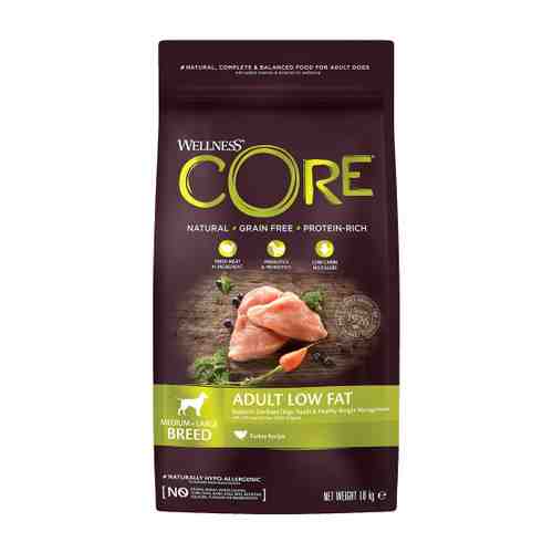 Корм сухой Wellness Core со сниженным содержанием жира из индейки с курицей для собак средних и крупных пород 1.8 кг арт. 3421259