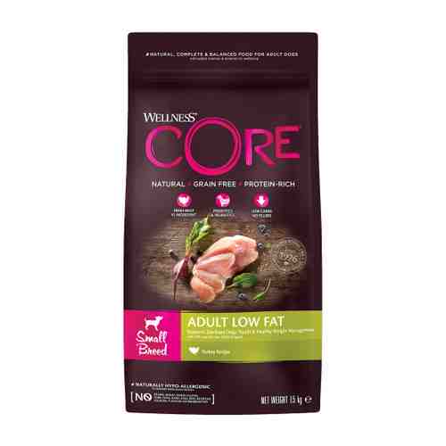 Корм сухой Wellness Core со сниженным содержанием жира из индейки с курицей для взрослых собак мелких пород 1.5 кг арт. 3421257