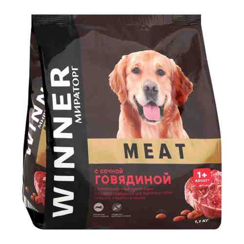 Корм сухой Winner Meat полнорационный с сочной говядиной для взрослых собак средних и крупных пород 1.1 кг арт. 3423668