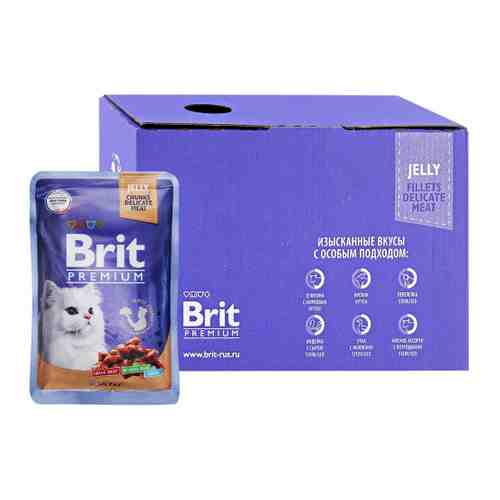 Корм влажный Brit Premium ассорти из птицы в желе для взрослых кошек 14 штук по 85 г арт. 3519682