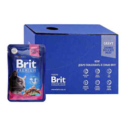 Корм влажный Brit Premium цыпленок и индейка для взрослых кошек 14 штук по 85 г арт. 3519699