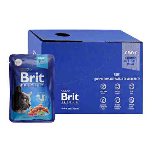 Корм влажный Brit Premium цыпленок и перепелка в соусе для взрослых кошек 14 штук по 85 г арт. 3519700