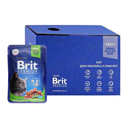Корм влажный Brit Premium цыпленок в соусе для взрослых стерилизованных кошек 14 штук по 85 г арт. 3519697