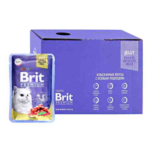 Корм влажный Brit Premium форель в желе для взрослых кошек 14 штук по 85 г арт. 3519689