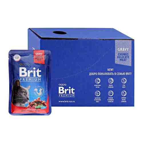 Корм влажный Brit Premium говядина и горошек для взрослых кошек 14 штук по 85 г арт. 3519692