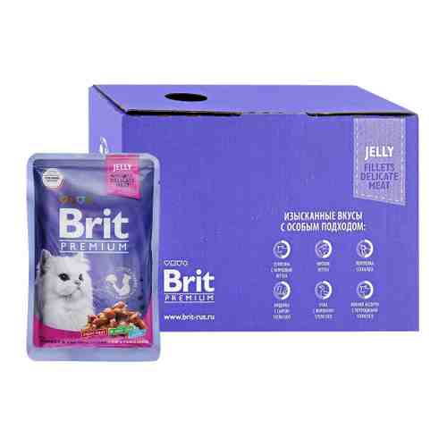 Корм влажный Brit Premium индейка с сыром в желе для взрослых стерилизованных кошек 14 штук по 85 г арт. 3519680