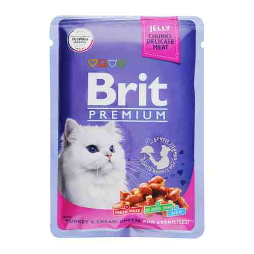 Корм влажный Brit Premium индейка с сыром в желе для взрослых стерилизованных кошек 85 г арт. 3519820