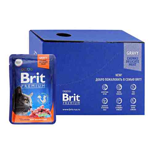 Корм влажный Brit Premium лосось в соусе для взрослых стерилизованных кошек 14 штук по 85 г арт. 3519687