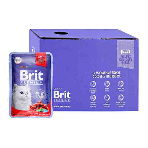Корм влажный Brit Premium мясное ассорти с потрошками для взрослых стерилизованных кошек 14 штук по 85 г арт. 3519686