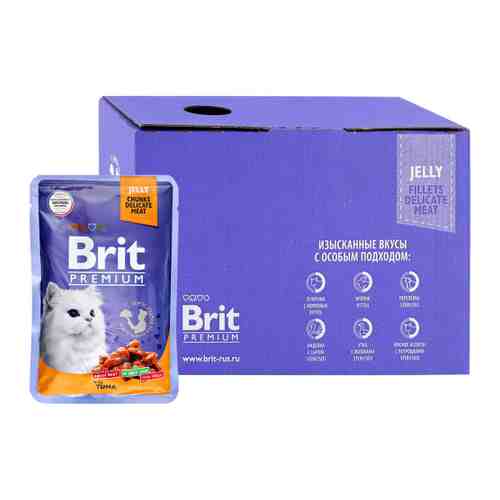Корм влажный Brit Premium тунец в желе для взрослых кошек 14 штук по 85 г арт. 3519691