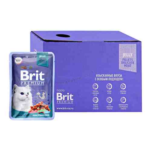 Корм влажный Brit Premium утка с яблоками в желе для взрослых стерилизованных кошек 14 штук по 85 г арт. 3519696