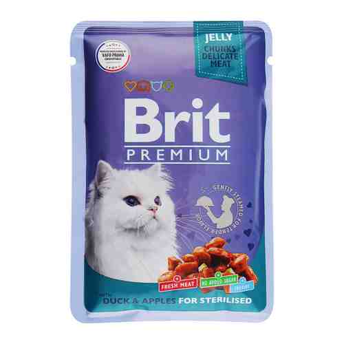 Корм влажный Brit Premium утка с яблоками в желе для взрослых стерилизованных кошек 85 г арт. 3519824