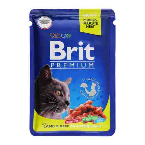 Корм влажный Brit Premium ягненок и говядина в соусе для взрослых стерилизованных кошек 85 г арт. 3519817