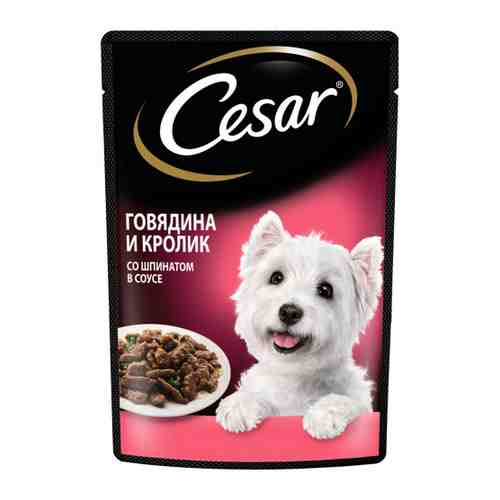 Корм влажный Cesar в соусе с говядиной кроликом и шпинатом для взрослых собак 85 г арт. 3406062