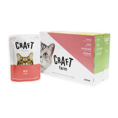 Корм влажный Craft Farm Adult в желе с говядиной для взрослых кошек 12 штук по 85 г арт. 3415378